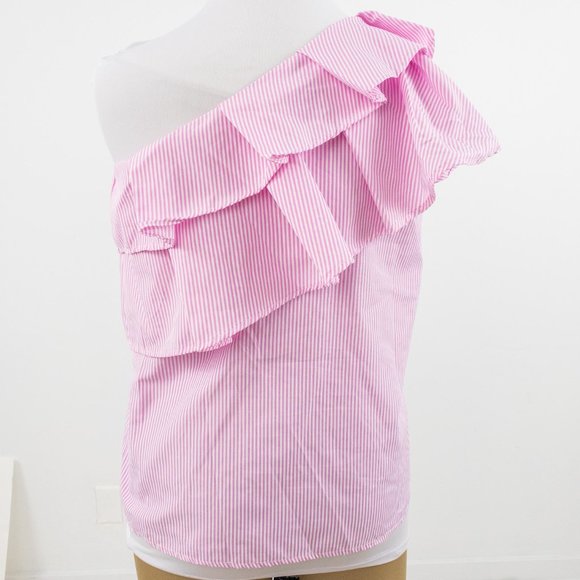 ASOS XL One Shoulder Ruffle Blouse Top Pink - Picture 4 of 7